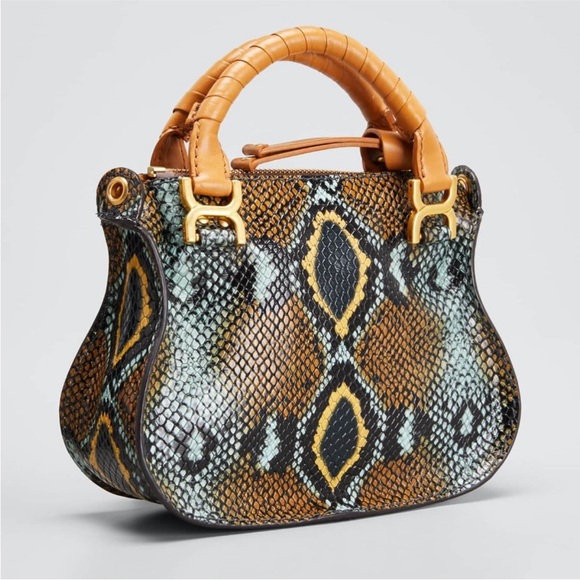 Chloe Marcie Mini Python-Embossed Double-Carry Satchel Bag - Picture 3 of 14